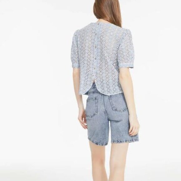 Jillian Harris Blue Skies Eyelet Top BNWT Back Buttons - Picture 2 of 4